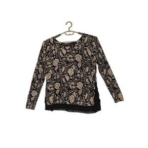 Lucky Brand Women Floral Long Sleeve Sweater XL Black Beige Career Comfortable